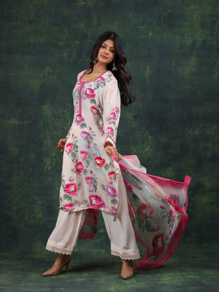 Ivory Blossom Crepe Suit- Stitched