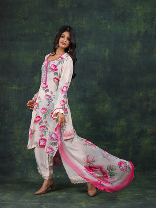 Ivory Blossom Crepe Suit- Stitched