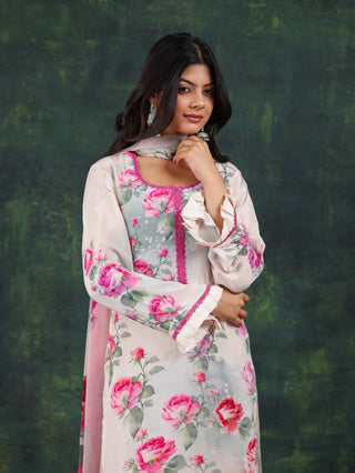 Ivory Blossom Crepe Suit- Stitched