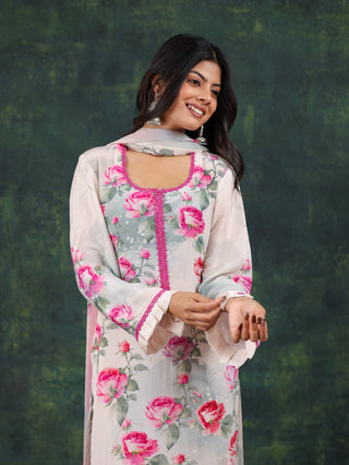 Ivory Blossom Crepe Suit- Stitched