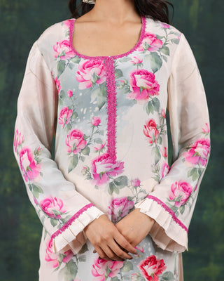 Ivory Blossom Crepe Suit- Stitched