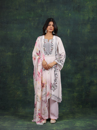 Jasmine Aura Crepe Suit in White- Stitched