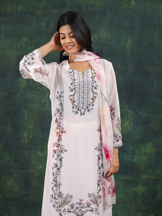 Jasmine Aura Crepe Suit in White- Stitched