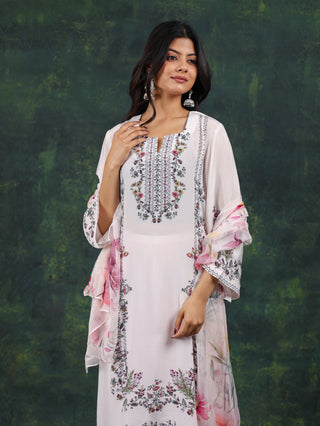 Jasmine Aura Crepe Suit in White- Stitched