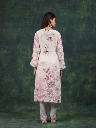 Dusty Pink Crepe Suit- Digitally Printed -Stitched