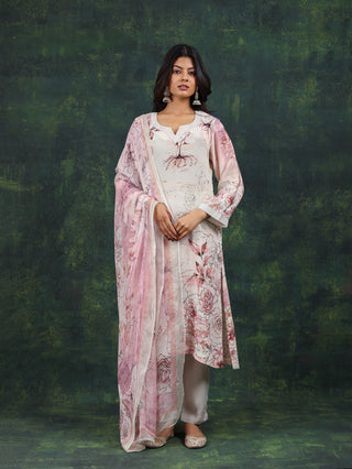 Dusty Pink Crepe Suit- Digitally Printed -Stitched