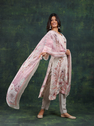 Dusty Pink Crepe Suit- Digitally Printed -Stitched