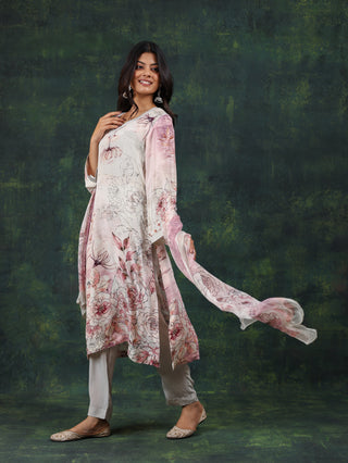 Dusty Pink Crepe Suit- Digitally Printed -Stitched