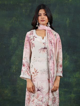 Dusty Pink Crepe Suit- Digitally Printed -Stitched