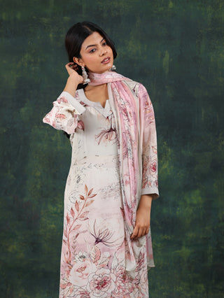 Dusty Pink Crepe Suit- Digitally Printed -Stitched