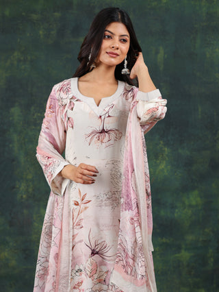 Dusty Pink Crepe Suit- Digitally Printed -Stitched