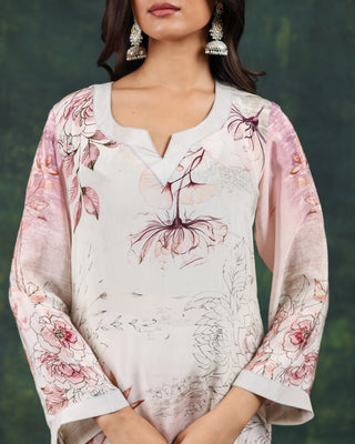 Dusty Pink Crepe Suit- Digitally Printed -Stitched