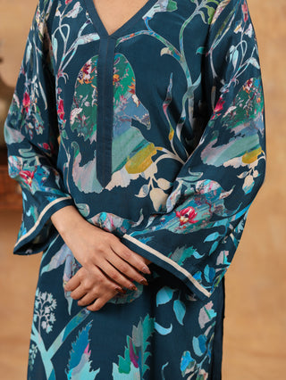 Ethereal Ferozi Crepe Suit in Blue- Stitched