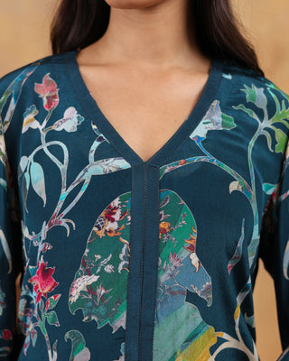 Ethereal Ferozi Crepe Suit in Blue- Stitched