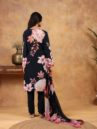 Shell Pink Crepe Suit in Black Pink- Stitched