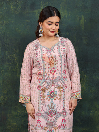 Pink Streak Crepe Suit in Pink- Stitched