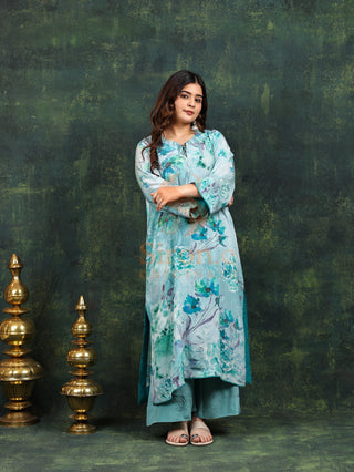 Azure Crepe Suit in Light Blue- Stitched