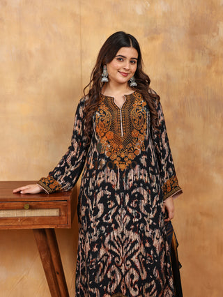 Digital Crepe Printed- Onyx Sand Suit - Stitched