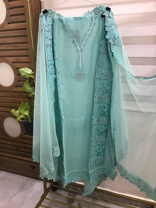 Siron C Designer Georgette Dubai Cutwork- Blue Suit