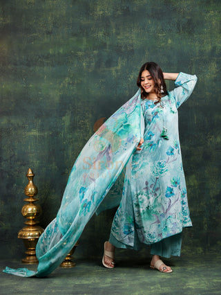 Azure Crepe Suit in Light Blue- Stitched