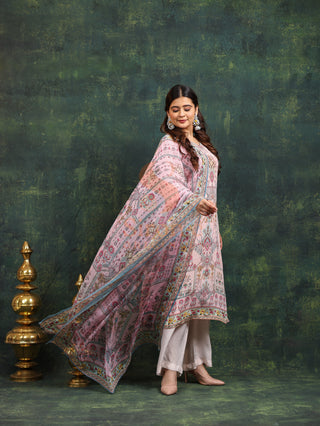 Pink Streak Crepe Suit in Pink- Stitched