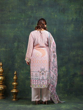 Pink Streak Crepe Suit in Pink- Stitched