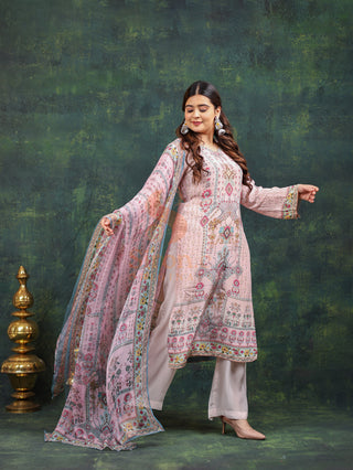 Pink Streak Crepe Suit in Pink- Stitched