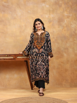 Digital Crepe Printed- Onyx Sand Suit - Stitched