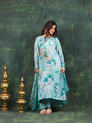 Azure Crepe Suit in Light Blue- Stitched