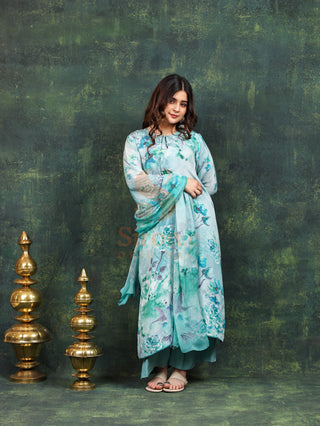 Azure Crepe Suit in Light Blue- Stitched