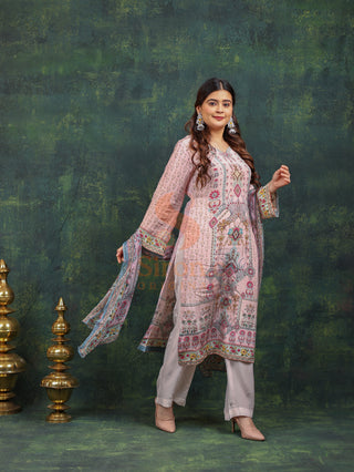 Pink Streak Crepe Suit in Pink- Stitched