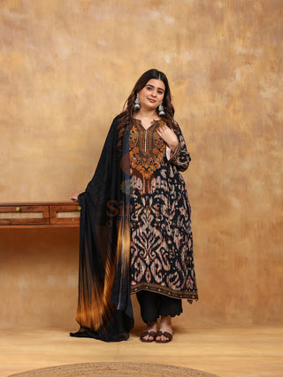 Digital Crepe Printed- Onyx Sand Suit - Stitched