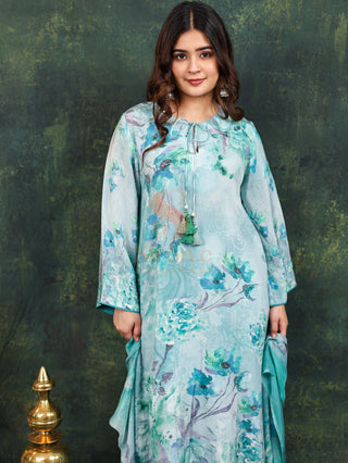 Azure Crepe Suit in Light Blue- Stitched