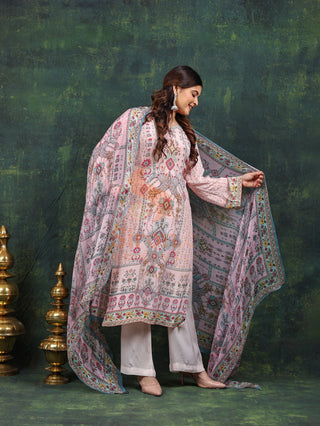 Pink Streak Crepe Suit in Pink- Stitched