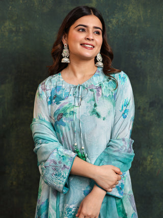 Azure Crepe Suit in Light Blue- Stitched