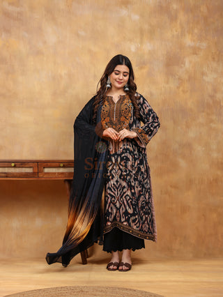 Digital Crepe Printed- Onyx Sand Suit - Stitched