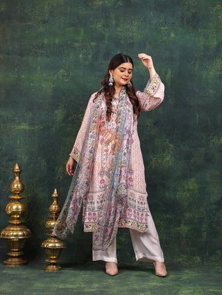 Pink Streak Crepe Suit in Pink- Stitched