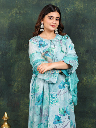 Azure Crepe Suit in Light Blue- Stitched
