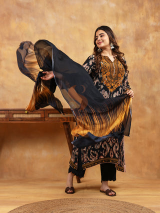 Digital Crepe Printed- Onyx Sand Suit - Stitched
