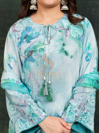 Azure Crepe Suit in Light Blue- Stitched