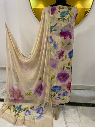SironC Floral Georgette Printed-Beige Multi Suit