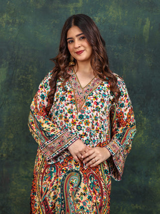 Digital Crepe 2 Pc Collection (Shirt Bottom)-Stitched-Ivory Orange Multi Set