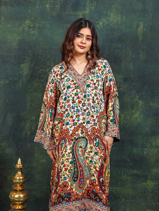 Digital Crepe 2 Pc Collection (Shirt Bottom)-Stitched-Ivory Orange Multi Set