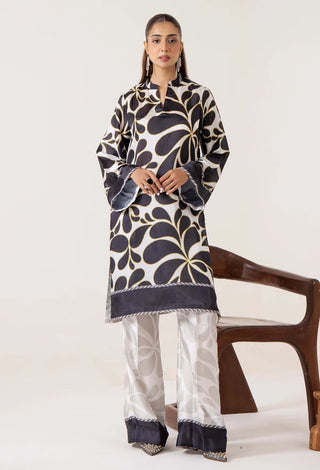 Adan Libas Shamoz Silk 2 Pc Printed Collection -Black White Yellow Set