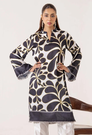 Adan Libas Shamoz Silk 2 Pc Printed Collection -Black White Yellow Set