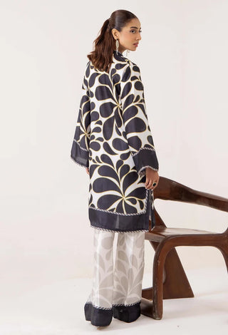Adan Libas Shamoz Silk 2 Pc Printed Collection -Black White Yellow Set
