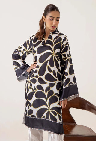 Adan Libas Shamoz Silk 2 Pc Printed Collection -Black White Yellow Set