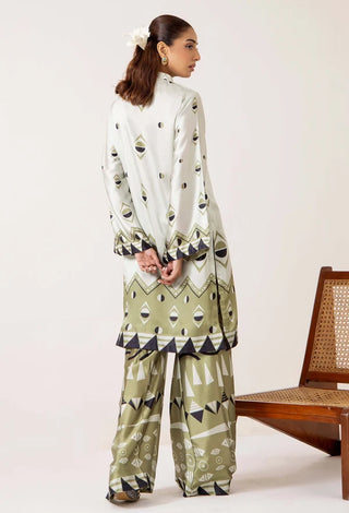 Adan Libas Shamoz Silk 2 Pc Printed Collection -Green Black Set