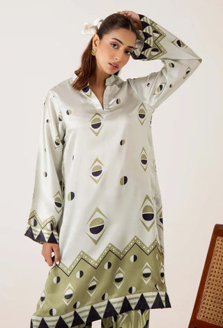 Adan Libas Shamoz Silk 2 Pc Printed Collection -Green Black Set