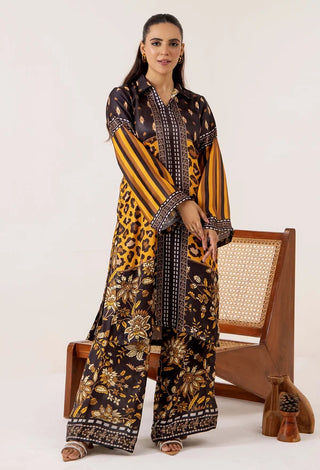 Adan Libas Shamoz Silk 2 Pc Printed Collection -Black Yellow Set